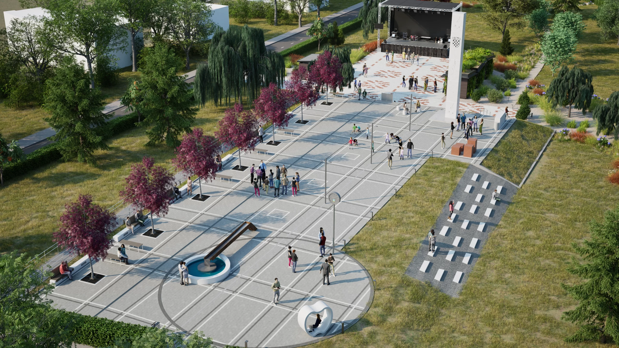 3D visualization of city square in Jakovlje, Croatia